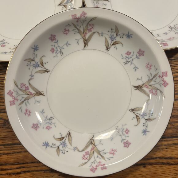 6 Vintage Meito China Japan "Lucille" Rimmed Soup Cereal Bowls Floral PRISTINE!! - Picture 3 of 11